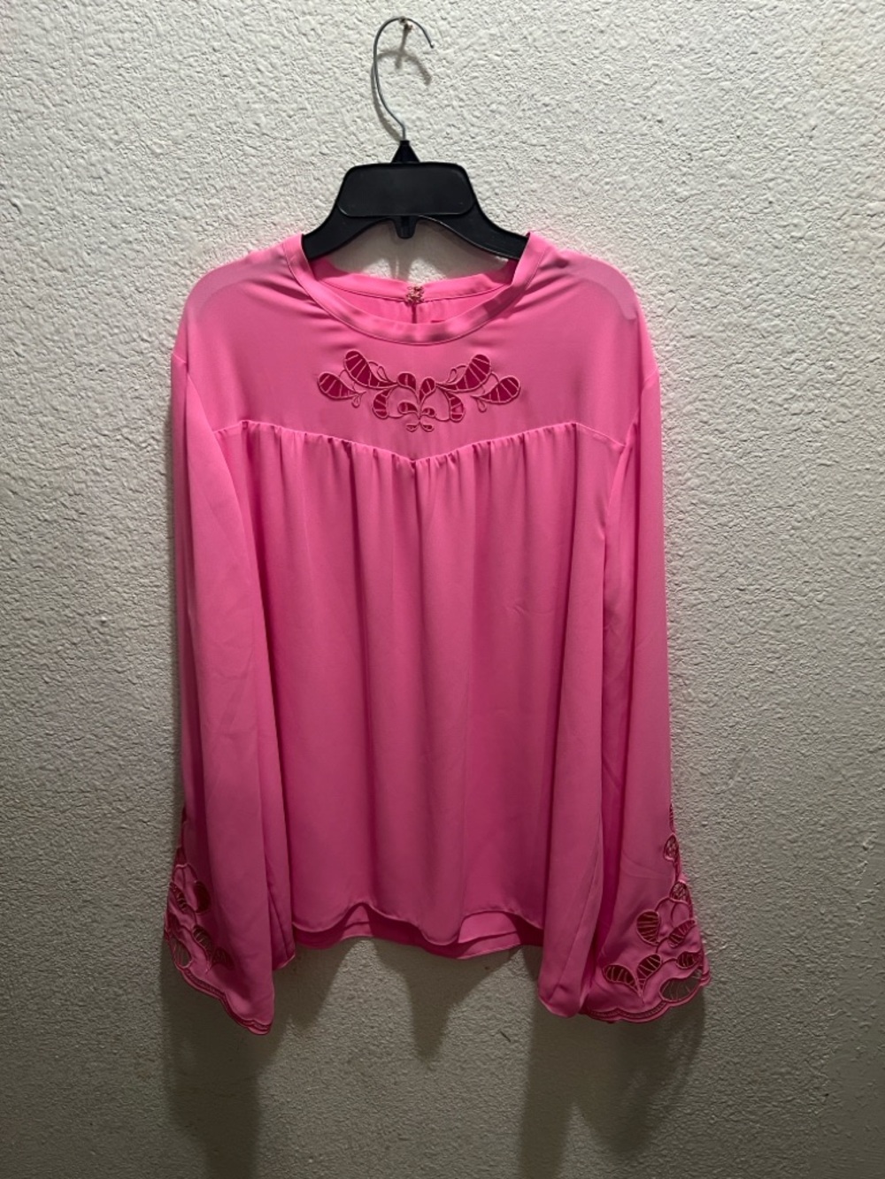Lilly Pulitzer Bubblegum Pink Cutout-Yoke Long Sleeve Blouse
